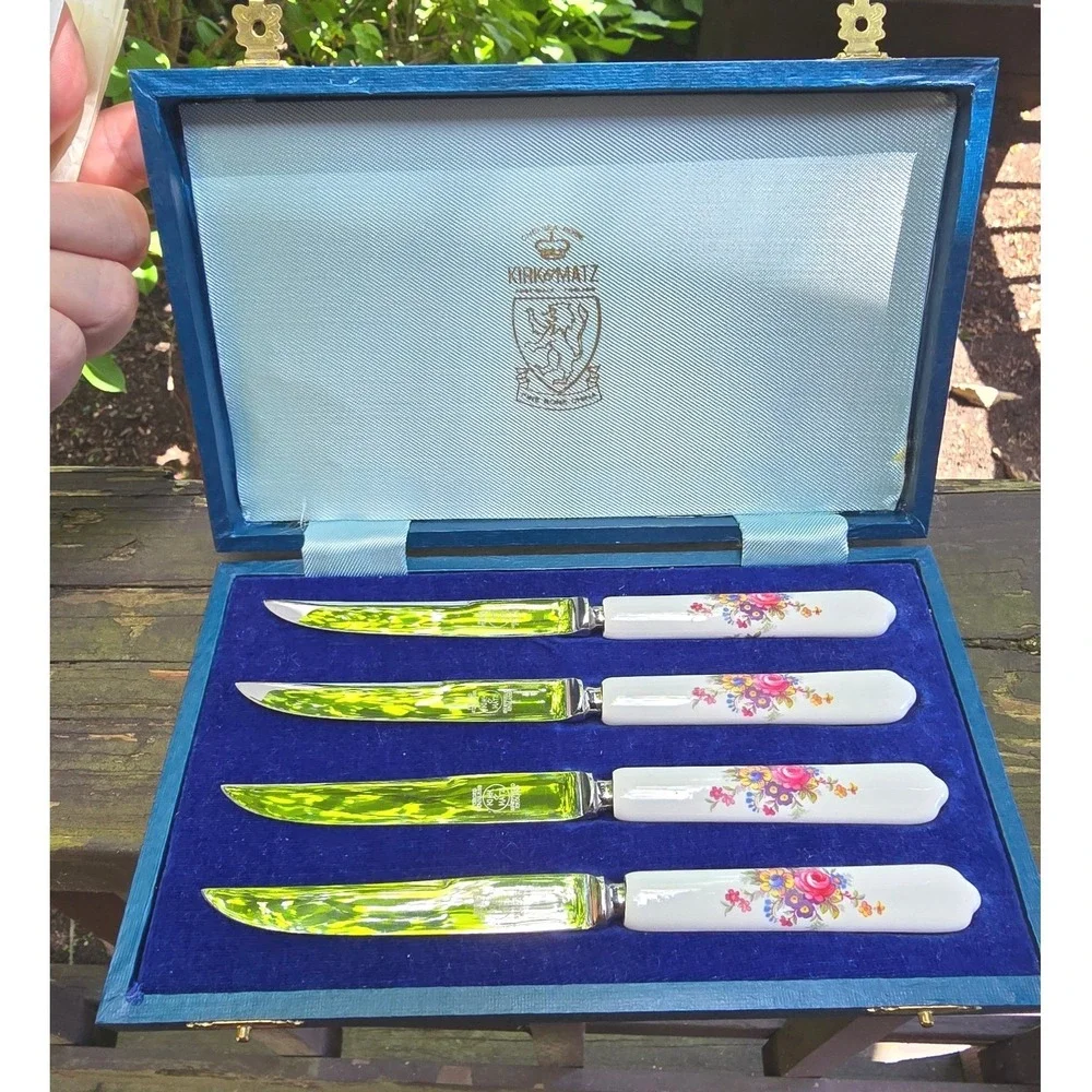 Vintage Kirk & Matz Fine‎ Bone China Handle Knife Set Sheffield England